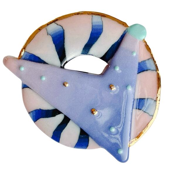 VTG 1980s Ceramic Enamel Geometric Postmodern Brooch Memphis Style - Picture 1 of 11